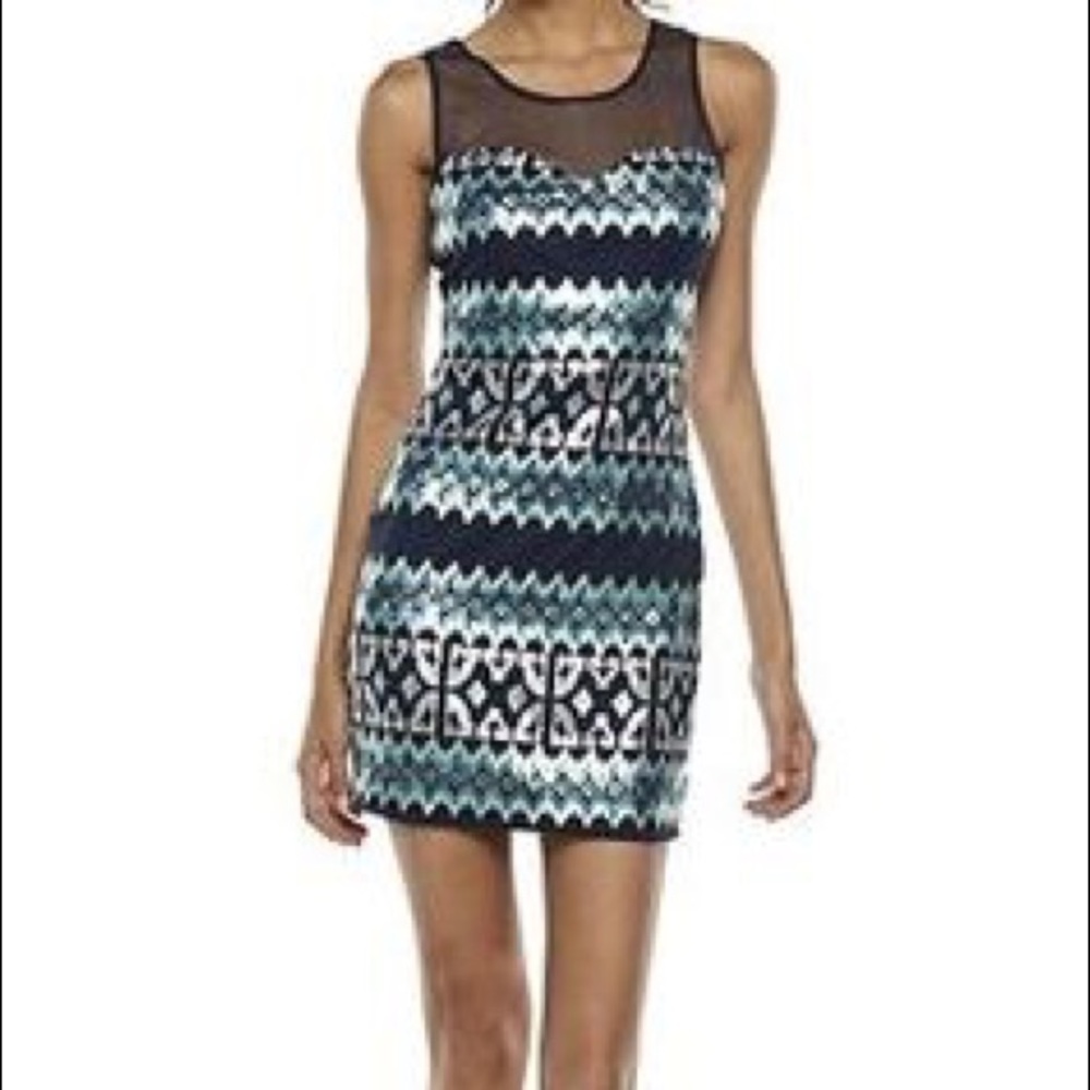 Lily Rose Blue Sequin Illusion Dress